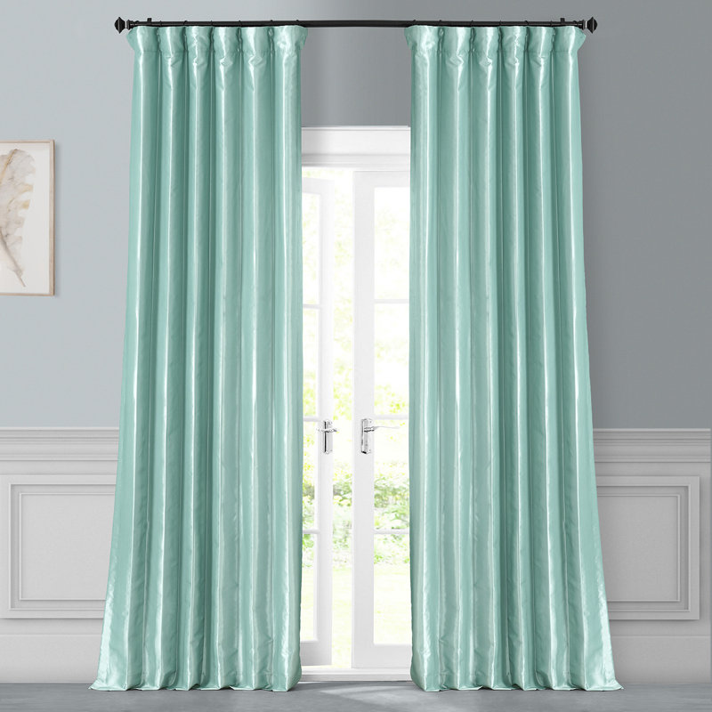 Solid Faux Silk Taffeta Rod Pocket Room Darkening Curtains for Bedroom & Living Room Curtains - Single Panel Drapes