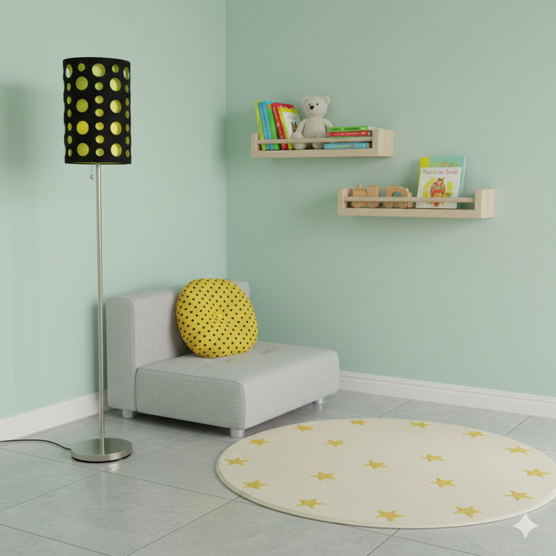 Lampe sur pied de 66 po en métal, design rétro avec abat-jour noir et vert, Vert