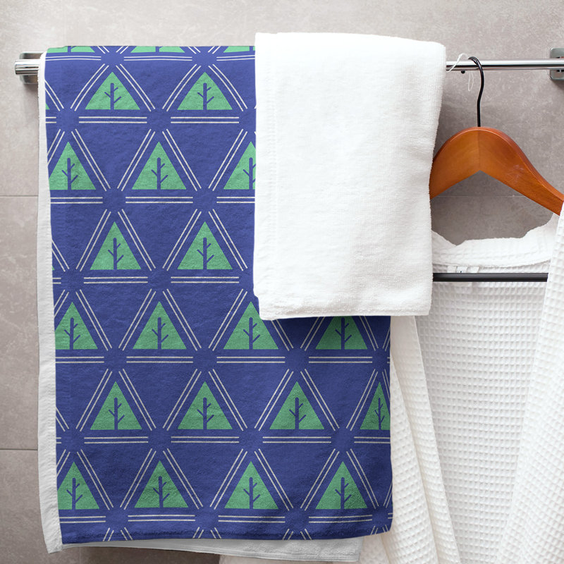 Serviette de bain d’arbre minimaliste classique Barbra, Bleu foncé / vert