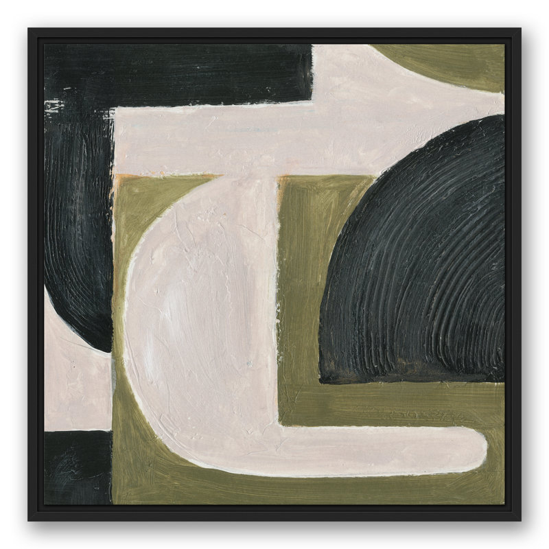 Abstrait avec reproduction de peinture acrylique verte, Toile avec cadre flottant, H 25,75 po x l 25,75 po, Noir