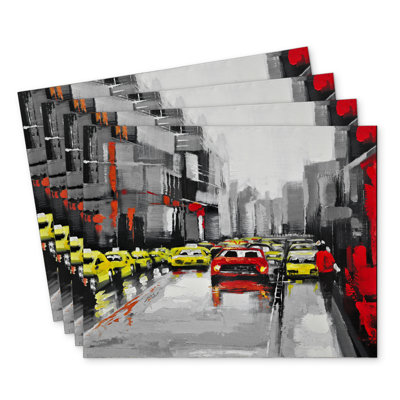 Abstract Rainy Day Traffic Polyester Eiver Set of 4
