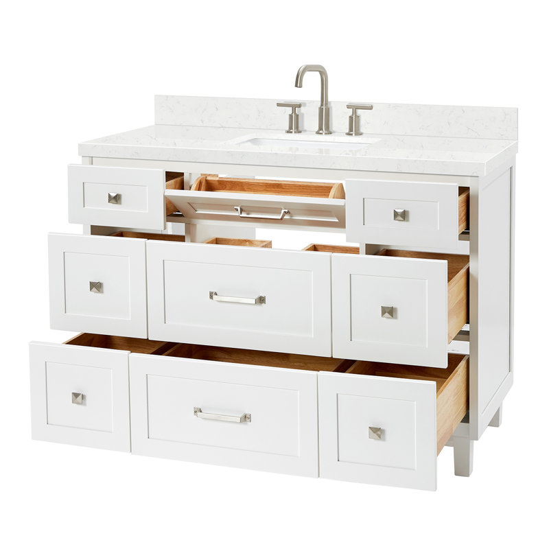 Meuble-lavabo simple 48 po ARIEL Monroe, Blanc, 48" - 49", Carrara White Quartz