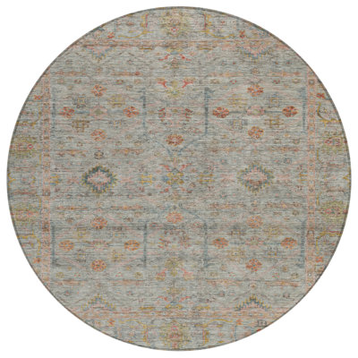 8' Taupe Terra Cotta And Tan Round Floral Washable Indoor Outdoor Area Rug