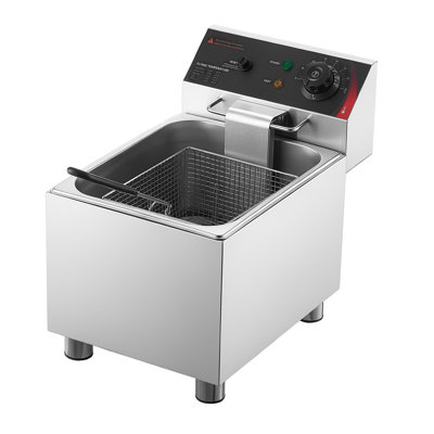 Friteuse électrique commerciale, 12,15 pte, friteuse de comptoir en acier inoxydable 1750W avec panier et couvercle, protection contre la surchauffe, contrôle de la température, pieds réglables pour un usage commercial, argent