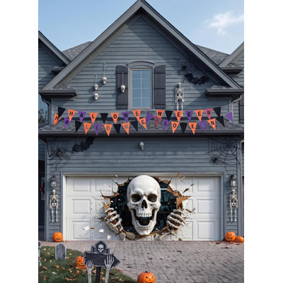 Décoration de porte de garage d'Halloween de 2,13 m x 4,88 m (7 x 16 pi), idéale pour les maisons hantées, les cabines photo, les scènes, les devantures de magasins, les jardins et les événements communautaires d'Halloween.