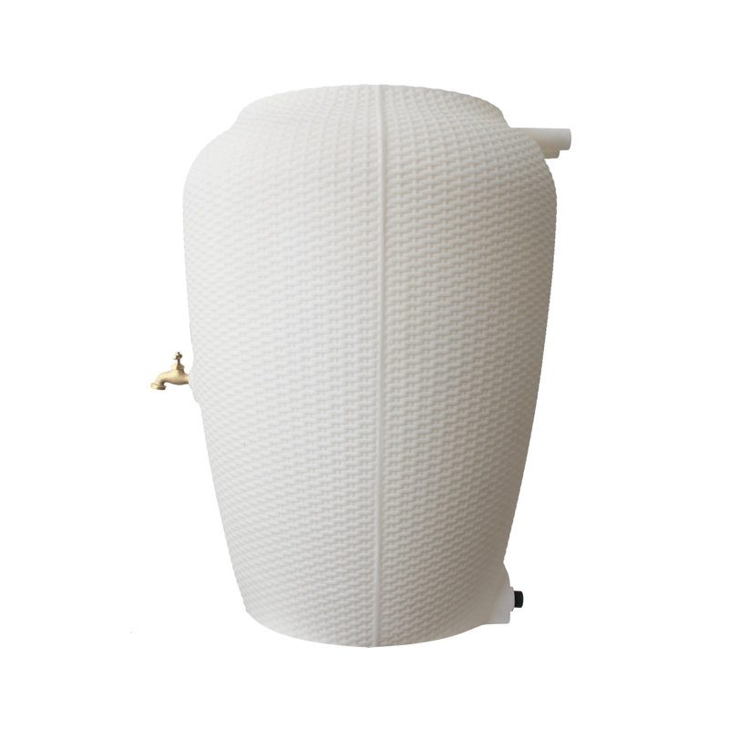 Wicker Rain Barrel, 50 Gallon, White Sand