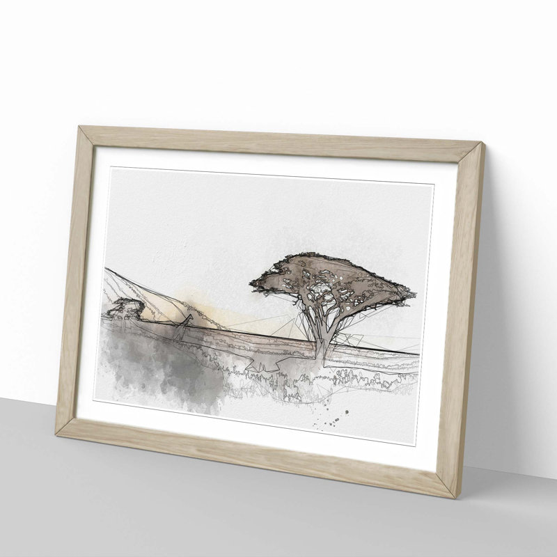 Giraffe in Tanzania - Picture Frame Graphic Art Print, 62cm H x 87cm W x 2cm D, Oak Framed