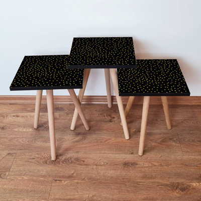 Modern Nesting Table Set (3 Pieces), Black & Gold, 13.8 x 20.5 x 13.8 inches | 100% MDF & Beech Wood Legs, Thickness: 0.7 inches | Stylish & Functional for Living Room, Office, and Study Spaces