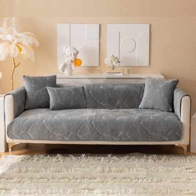  Velvet Washable Sofa Covers, 1-Piece Non Slip Quilted Sectional Couch Covers Soft Wear Resistant Armchair Sofa Slipcover for Dogs, Children, Pets Modern Furniture Protector (Grey, 36''x82'')