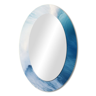 Blue Wave Blue Wonder I - Large Oval Wall Mirror On Metal