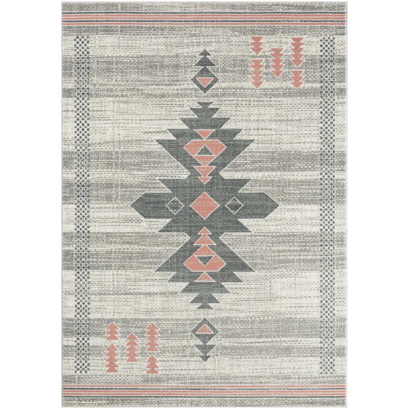 Tapis crème et rose Artioma PRT110D, Rectangle 5 pi 3 po x 7 pi 6 po