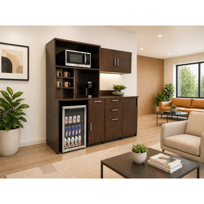 Commercial Grade Coffee Kitchen Lunch Room Cabinets Fully Assembled Espresso – 72"W x 75"H  5 pc