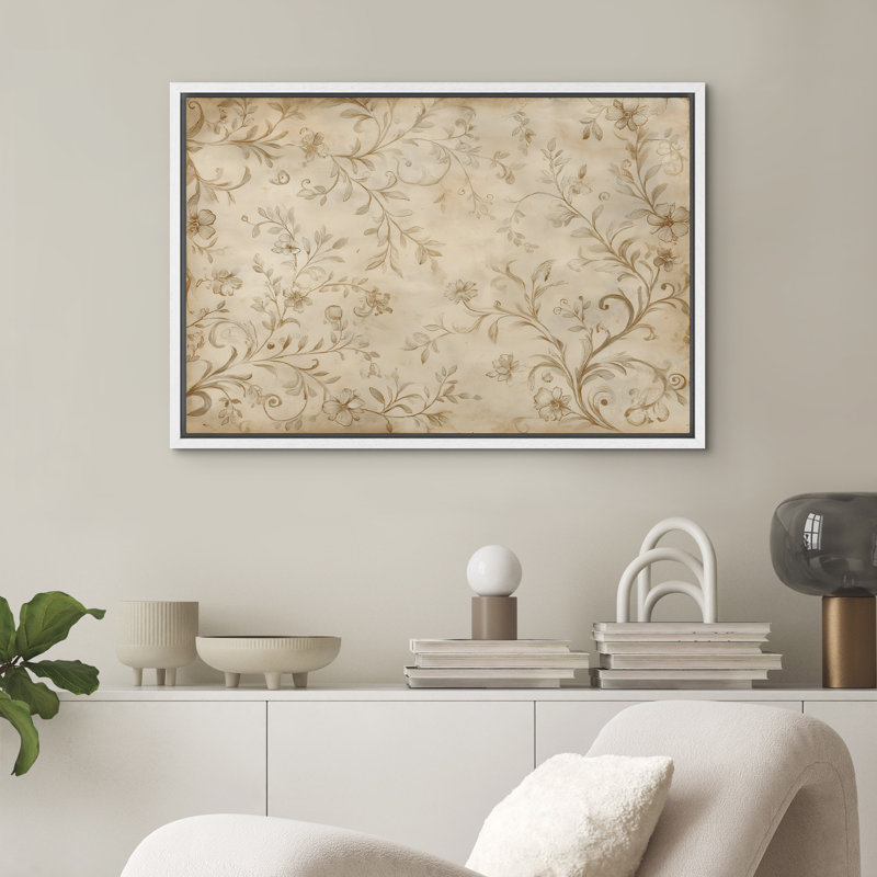 Motif de vigne florale rétro sépia, H 24 po x l 36 po x P 1,5 po, Blanc