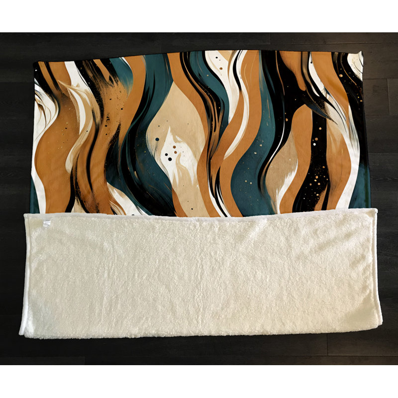 Throw Blanket, 68" W x 80" L, Striped, Orange/Dark Green