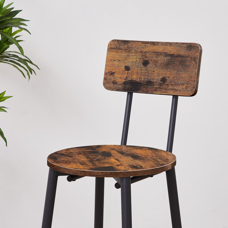 Round Bar Stool Set With Shelves, Stool With Backrest Rustic Brown, 23.6'' Dia X 35.4'' H