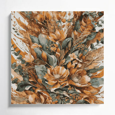 Aquarelle, art floral sur toile brun 53