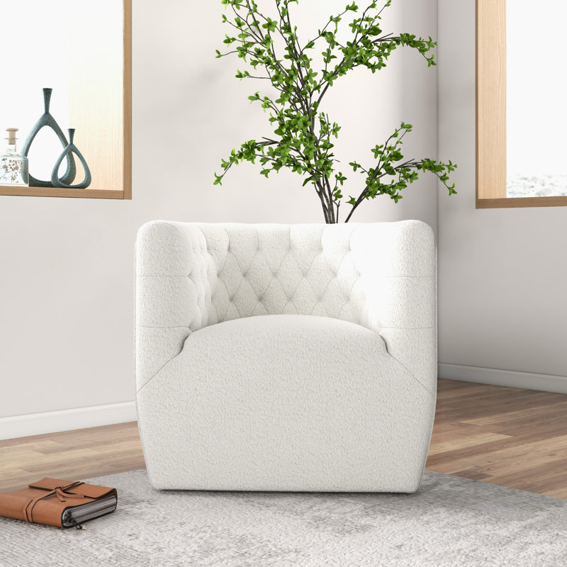 Quinton Upholstered Swivel Accent Chair, Ivory Boucle