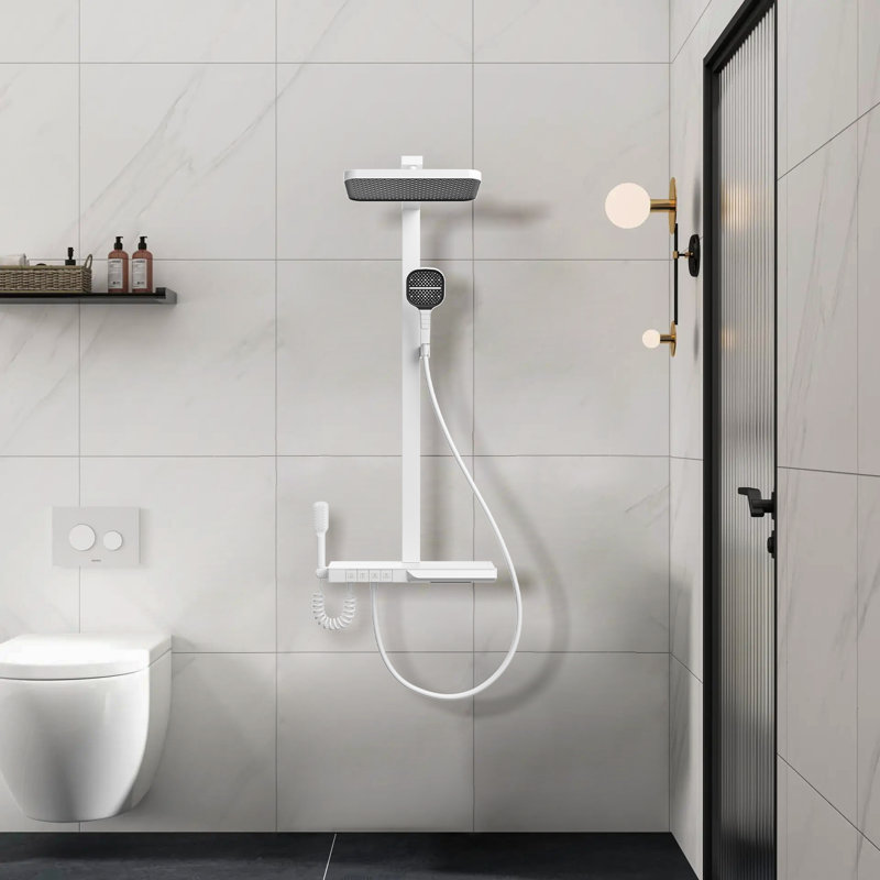 Complete Shower System with Rough in-Valve, White