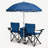 Portable 2-person Folding Beach Chair Set With Umbrella, Cup Holders & Cooler, Blue, 55" W, Easy Assembly