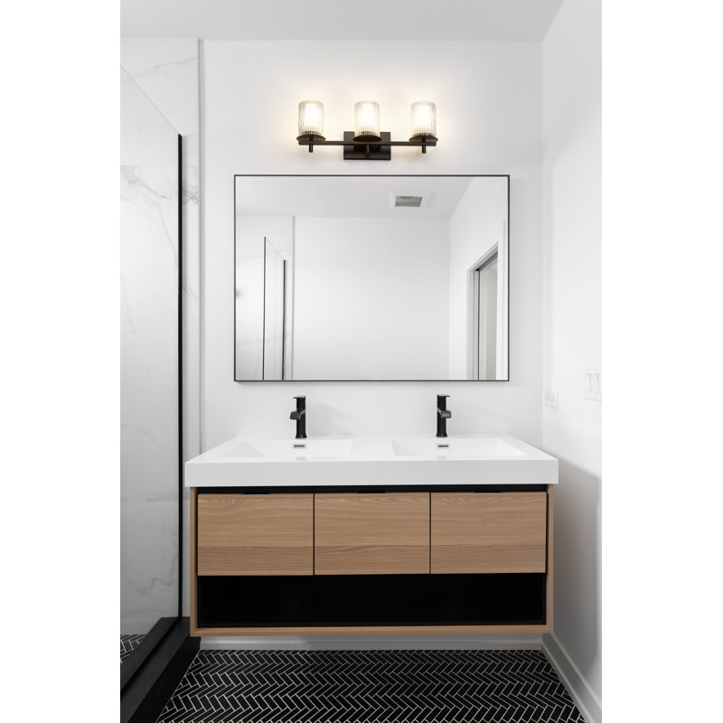 Meuble-lavabo 3 lumières Roddrick, Noir mat