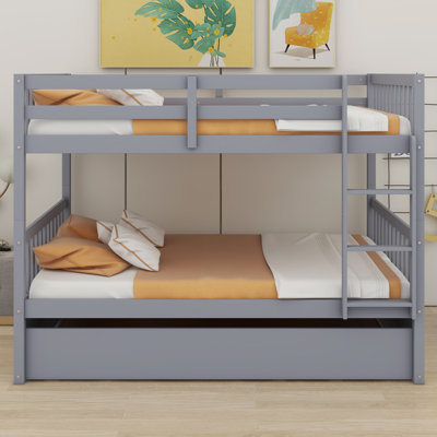 Lit superposé en bois avec lit gigogne, échelle et garde-corps, convertible en deux lits individuels