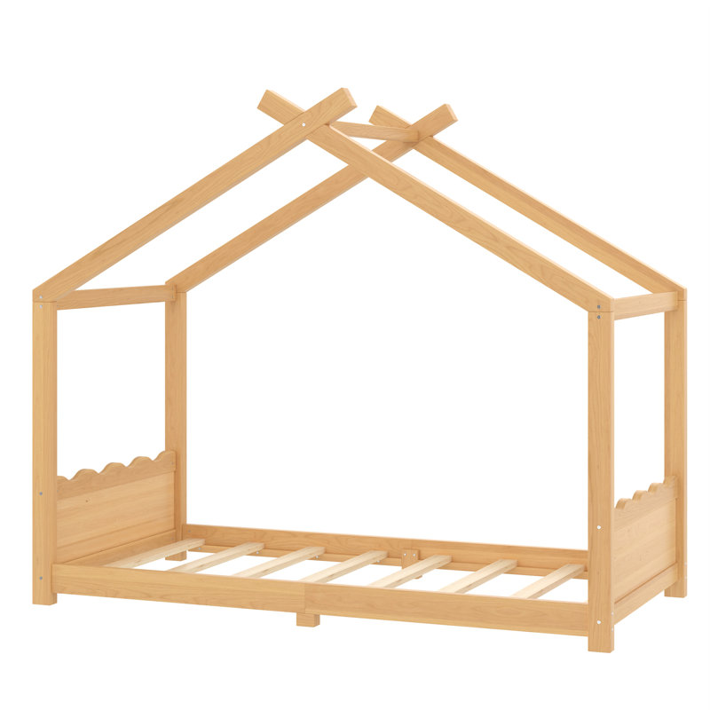 Lit de maison avec lattes de soutien, cadre de lit en bois massif pour enfants, Lit simple, Naturel