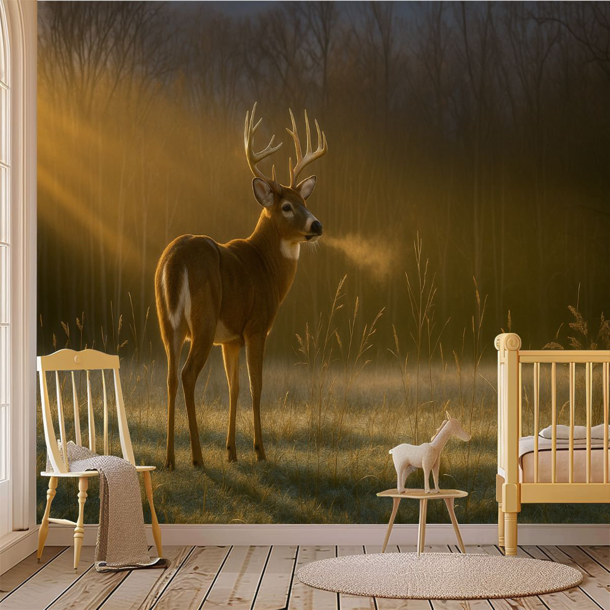 Latitude Run® Peel and Stick Wallpaper Wall Mural Buck morning sunshine ...