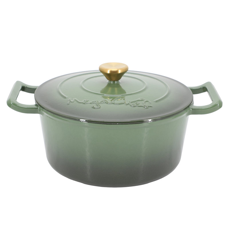 Ombre Enameled Cast Iron 5.3 Quart Round Dutch Oven with Self Basting Lid, Green