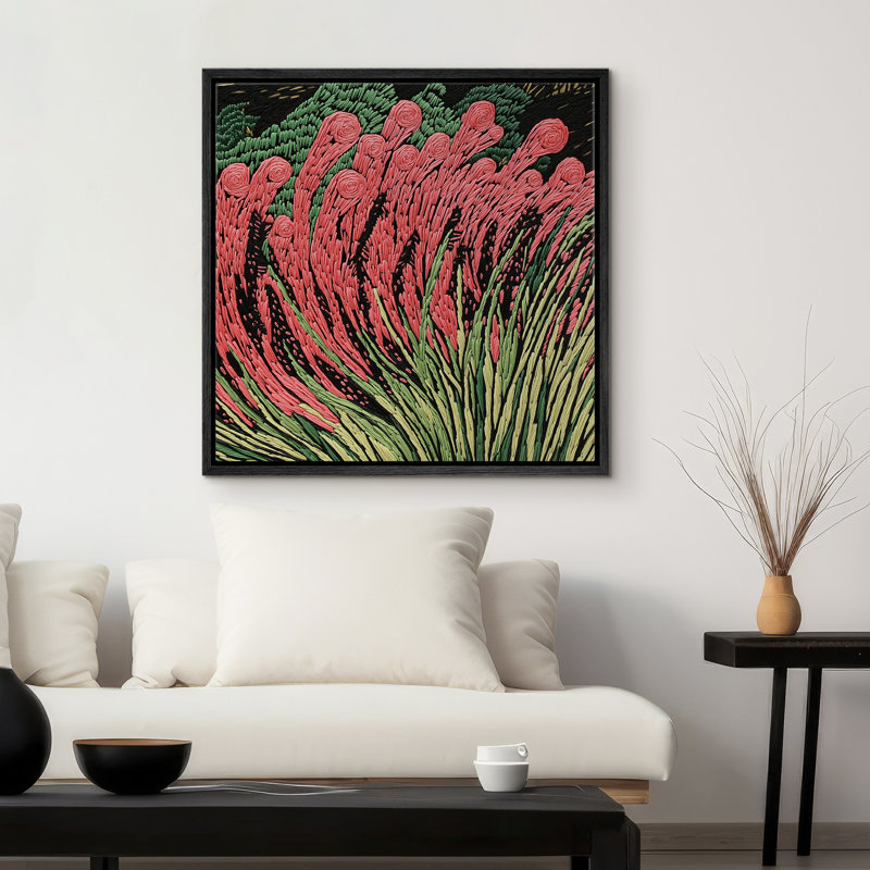 Impression sur toile Stitch Green Plants, Noir, H 24 po x l 24 po