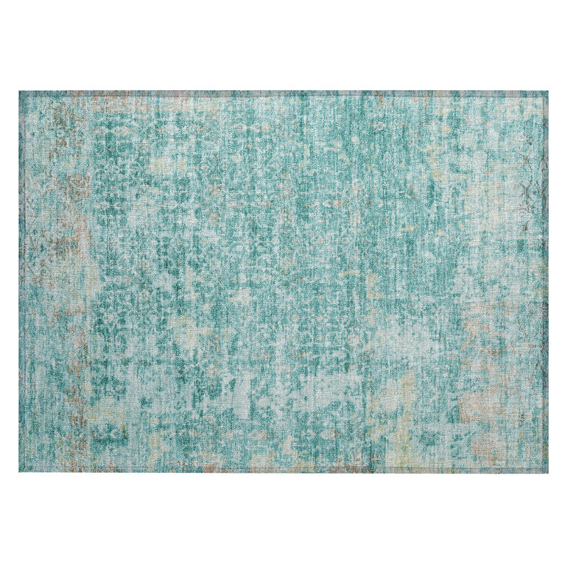Machine Washable Indoor/Outdoor Xhevrie Teal Rug, Rectangle 1'8" x 2'6"