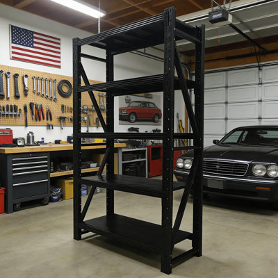 Étagère de garage ajustable en métal à cinq niveaux, adaptée aux entrepôts et aux maisons, l 46,5 po x P 19,6 po x H 76,8 po, noir.