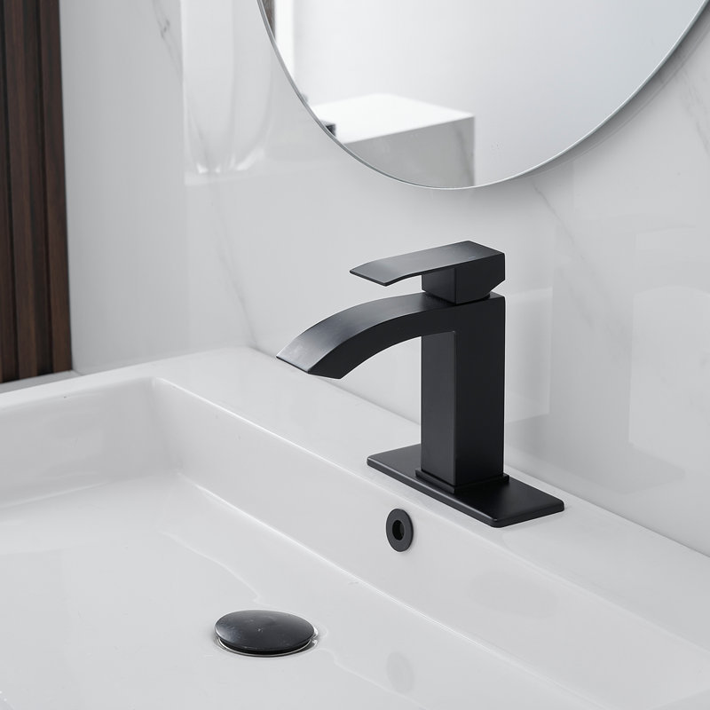 1 Single-handle Bathroom Faucet with Drain Assembly, Matte Black