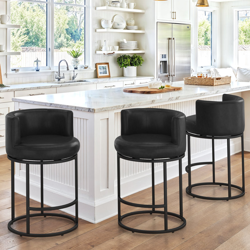26" Sculptural Swivel Modern Counter Stool, Black