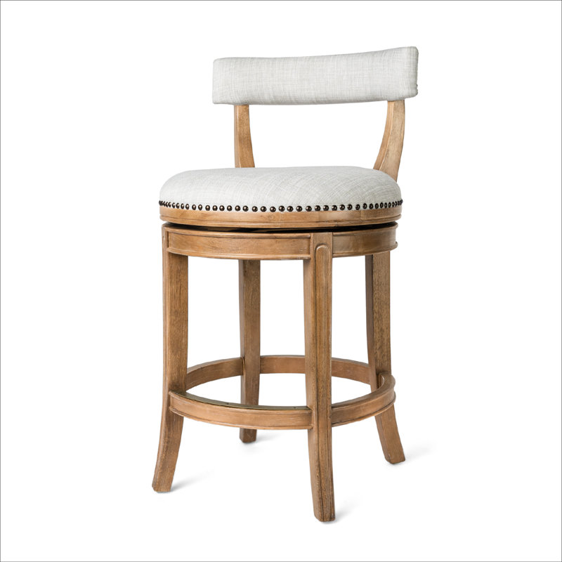 Maven Lane Alexander Stool with Fabric Upholstery, Counter Stool (26" Seat Height), Weathered Oak