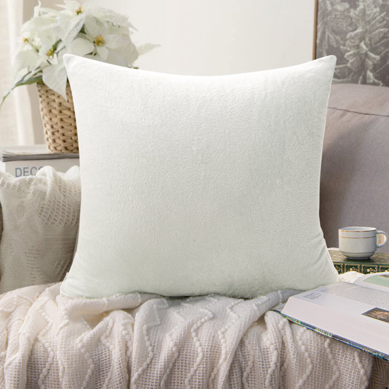 Housse de coussin carré en velours, Blanc, H 26 po x l 26 po