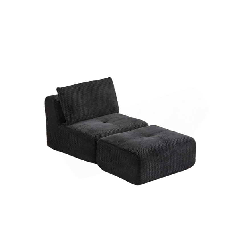 Canapé modulaire en mousse à mémoire de forme moderne, méridienne simple pour le salon, canapé modulaire Cloud pour animaux de compagnie, tissu en velours côtelé, repose-pieds mobile, sans assemblage requis, noir