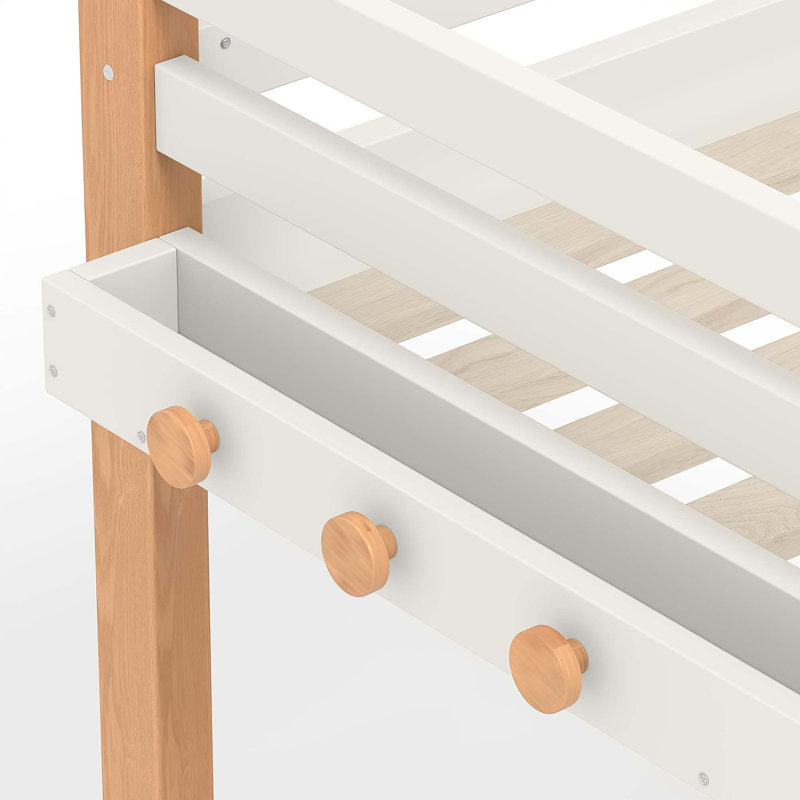 Lit mezzanine simple peu encombrant avec tablettes intégrées et crochet à vêtements