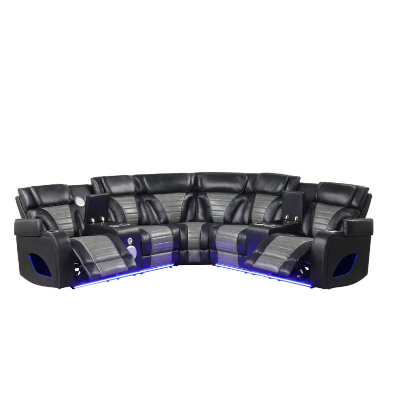Canapé modulaire en cuir Robin, Noir