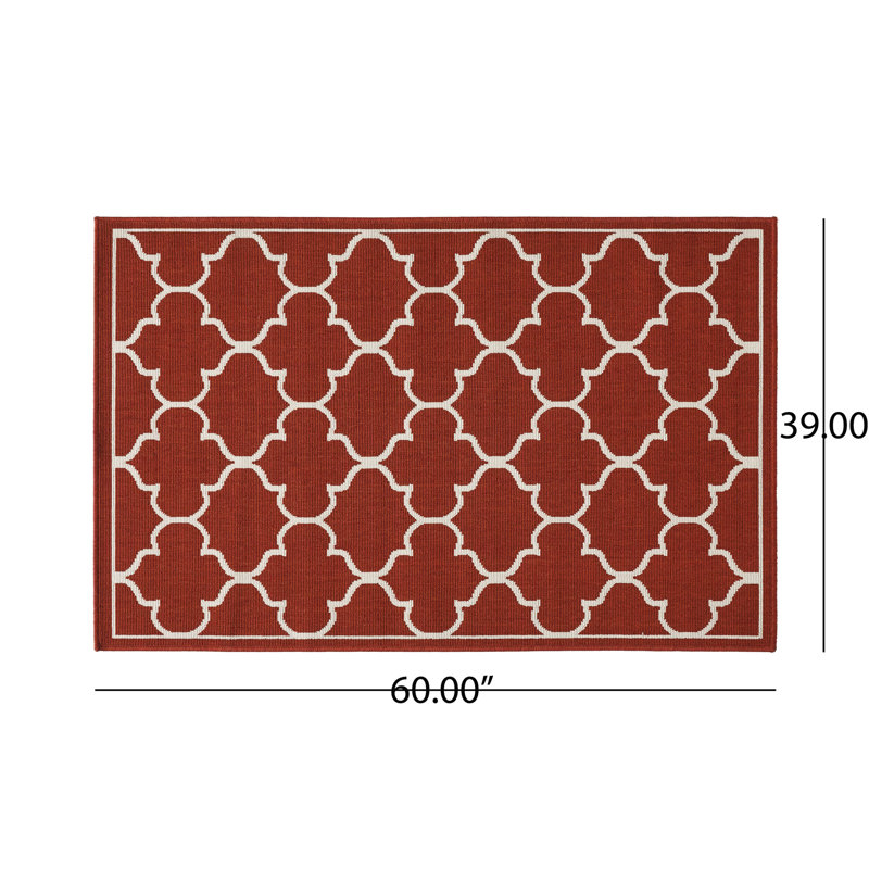 Red Polypropylene Weaving Area Rug, 3'3" X 5', Rectangular Shape Rectangular, Woven