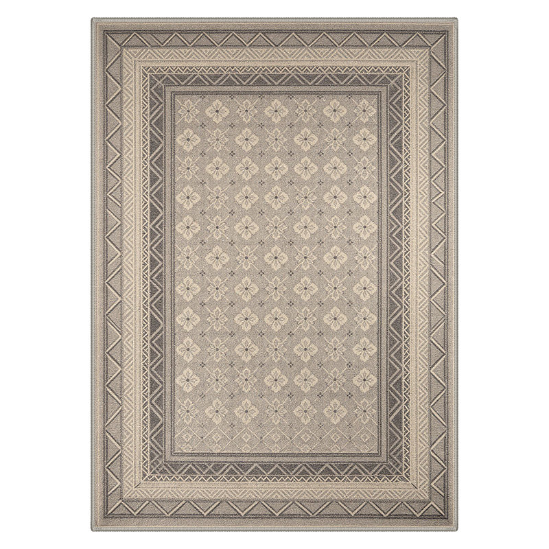 Oriental Transitional Border Machine Washable Beige / Grey Indoor Area Rug with Non-Slip Backing, Rectangle 8' x 10'