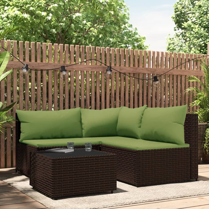 3 - Person Patio Conversation Set with Cushions, Brown, Beige