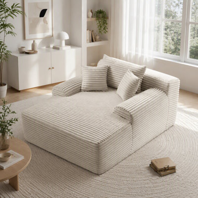 Chaise longue convertible sans assemblage avec accoudoirs larges, coussins et velours côtelé moelleux
