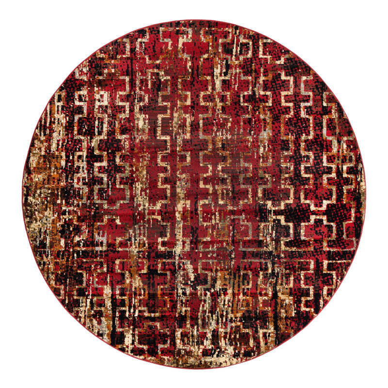Tapis bordeaux à motif géométrique Knowle, Rond 7 pi 10 po
