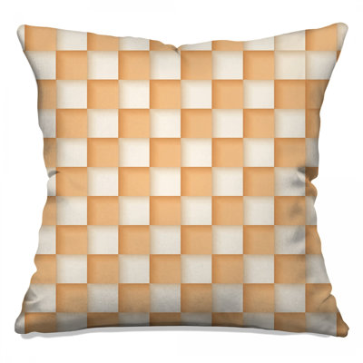Orange White Checkered Double Sided Throw Pillows