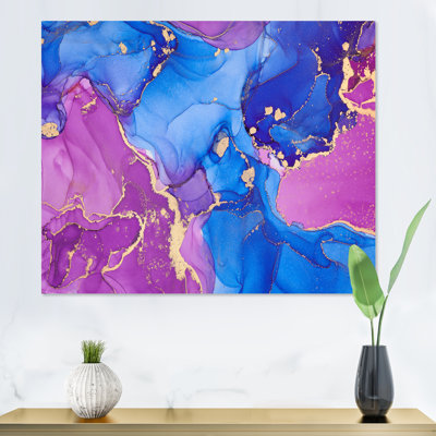 «Mauve et turquoise», art abstrait fluide de luxe V, reproduction sur toile