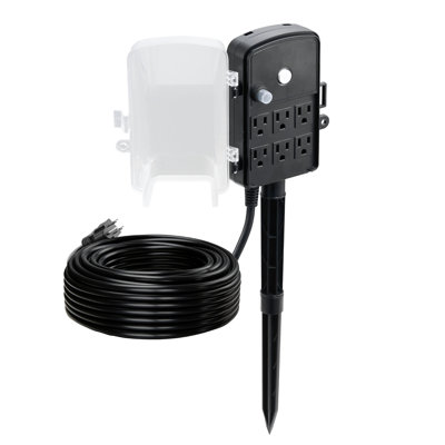 Piquet électrique d'extérieur, cordon d'extension de 100 pi, multiprise extérieure résistante aux intempéries avec couvercle et protection contre les surcharges, 6 prises, 13A / 1625W, piquet de jardin multi-sorties imperméable pour lumières de Noël