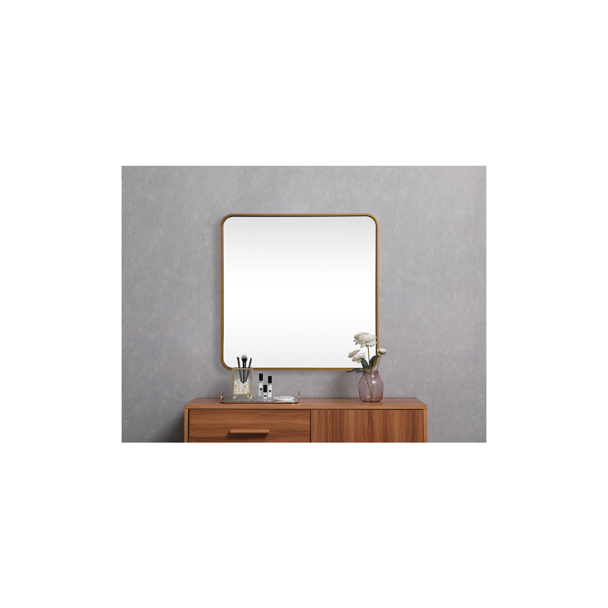 Metal Square Wall Mirror, Brass, 30"  x 30" 