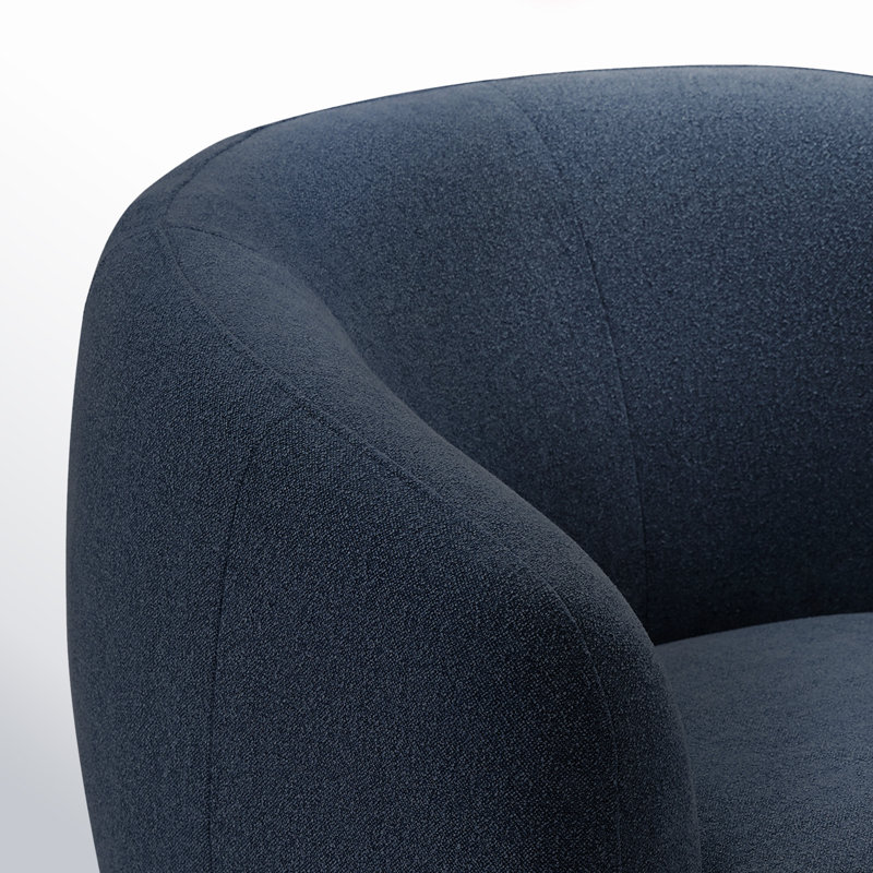 Fauteuil demi-tonneau pivotant rembourré Marcy, Chenille texturée bleu indigo Elite / noir