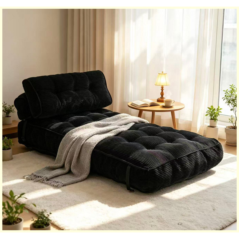 Canapé d'angle en velours côtelé inspiré des nuages, aucun assemblage requis, 31.88" W, Black Corduroy