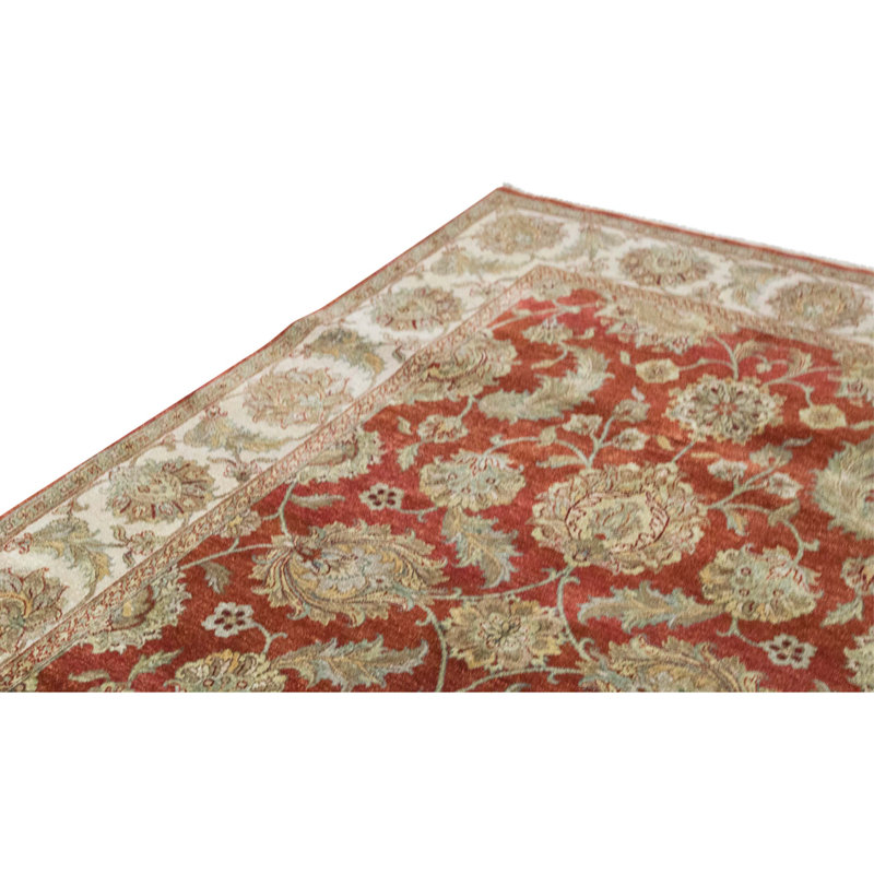 Tapis rouille / ivoire en laine noué à la main de conception unique 6 pi 1 po x 9 pi 1 po